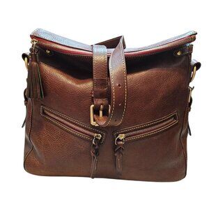 Dooney & Bourke Zip Sac Chestnut Leather Crossbody Shoulder Bag With Tassel Acce